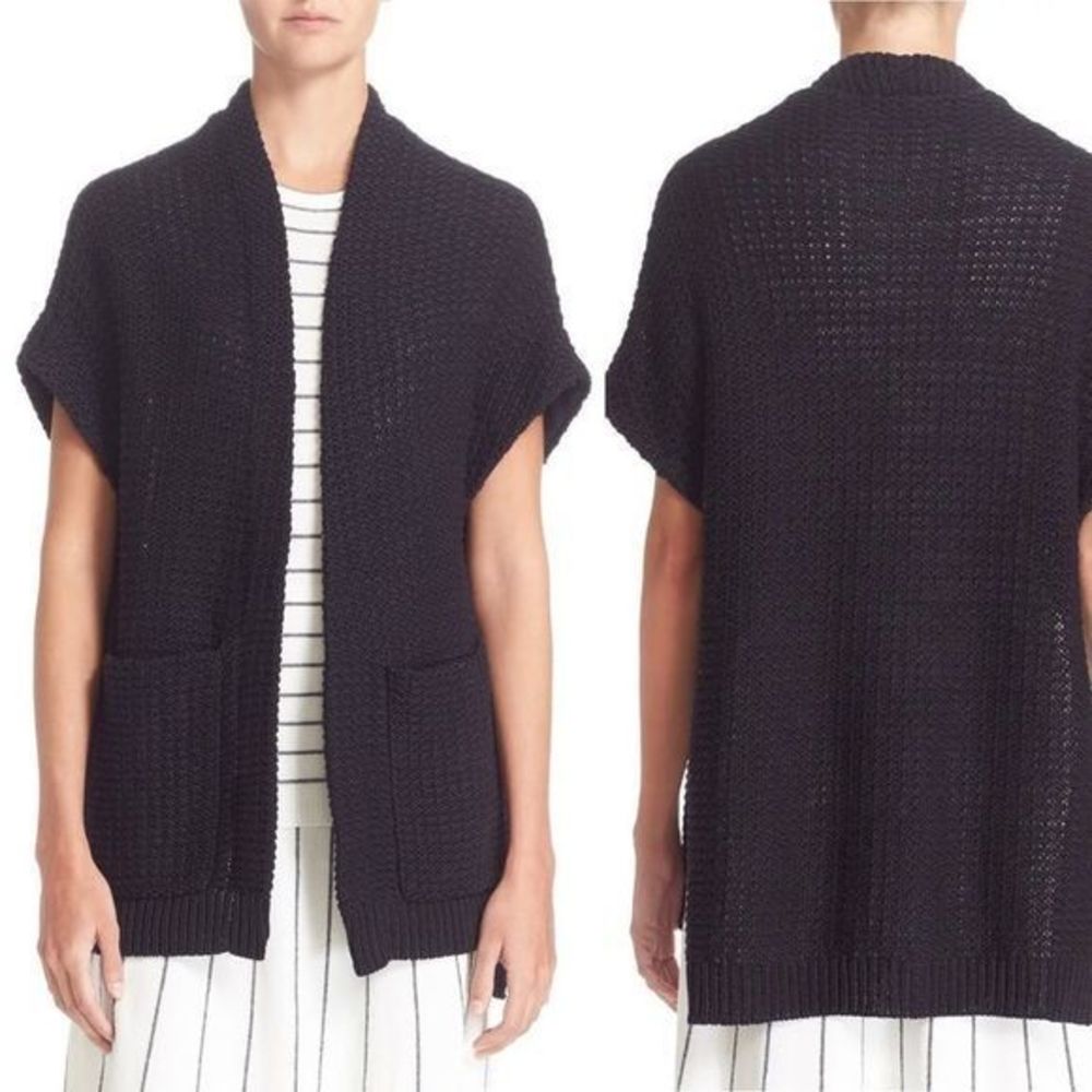Theory Black Knit Open-Front Short-Sleeve Cardigan